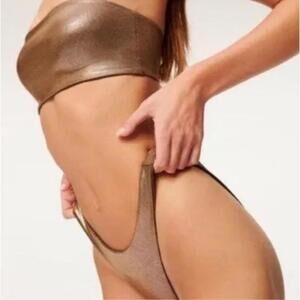 Good American Womens Foil Better Bikini‎ Reversible Bottom Mocha Size S New